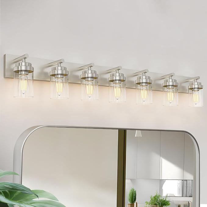 IZORRO Bathroom Vanity Light Fixture, 7-Light 51 Inch Brushed Nickel Bathroom by IZORRO