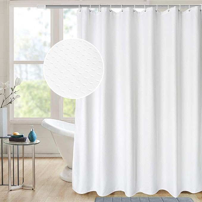 AooHome White Waffle Weave Shower Curtain, 75 Inch Long Heavy Duty Fabric Bath by AooHome
