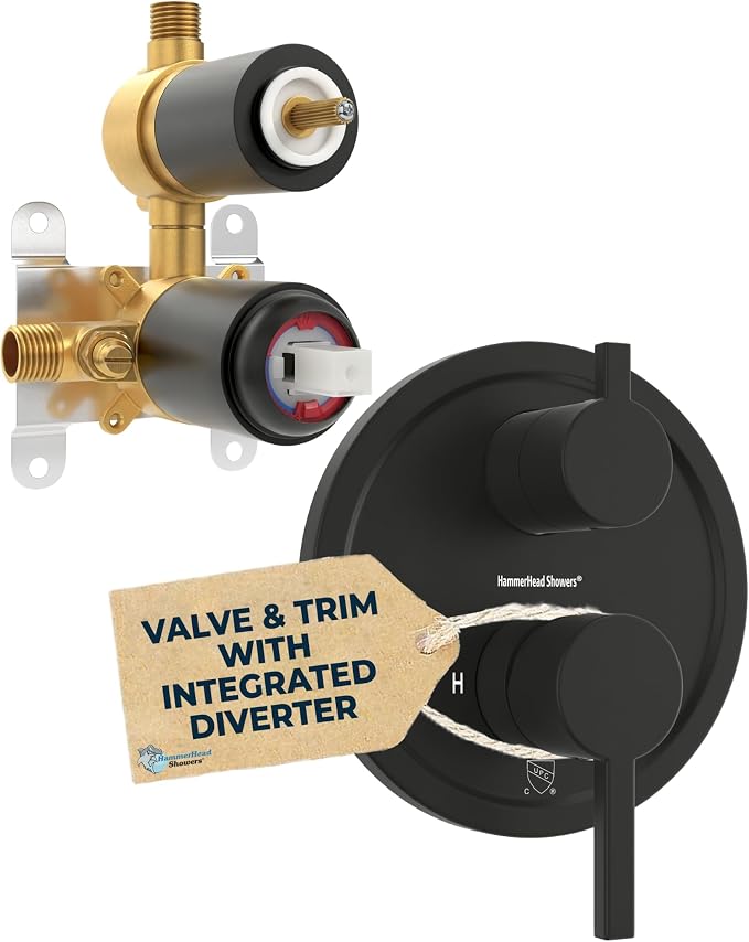 HammerHead Showers Solid Metal Two Handle Shower Valve and Trim Kit Matte Black by HammerHeadShowers