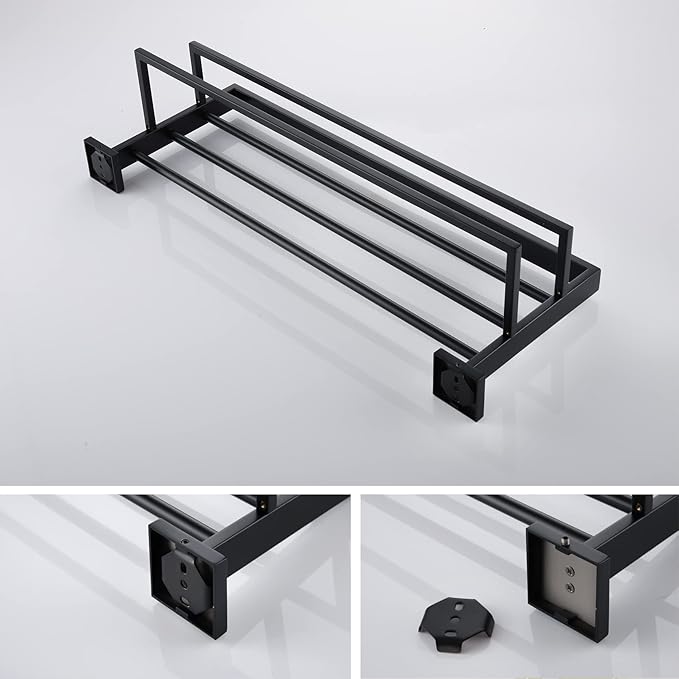 KOKOSIRI Matte Black Towel Rack 24'' Bathroom Towel Shelf - Image 8