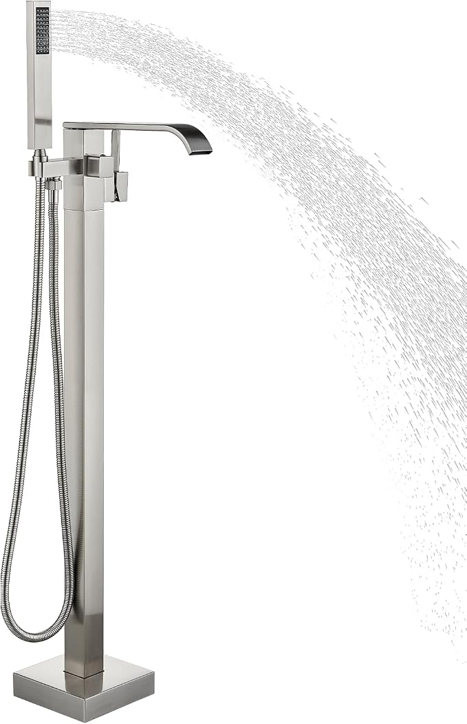 Freestanding Bathtub Faucet Brushed Nickel Tub Filler Floor Mount Single Handle by Pafilly