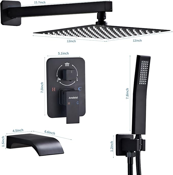 Shower Faucet Set, Handheld Wall Mounted Showerhead and Waterfall Tub Spout - Image 5