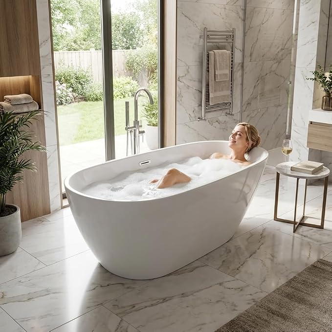 67" Freestanding Acrylic Bathtub, Deep Soaking Tub - Image 4