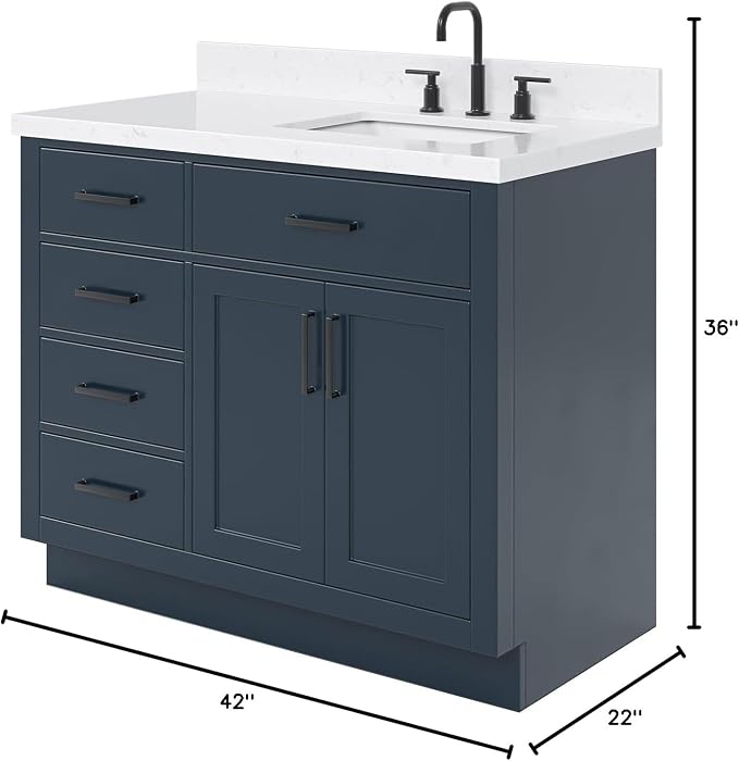 ARIEL Hepburn 42 Inch Single Sink Bathroom Vanity in Midnight Blue, 1.5" Edge - Image 2