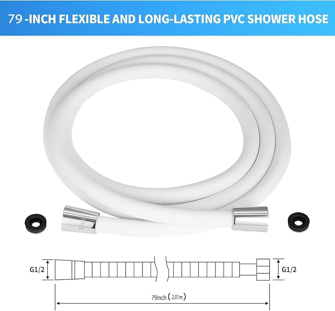Shower Hose 79-Inch PVC White Handheld Shower Head Hose - Image 2