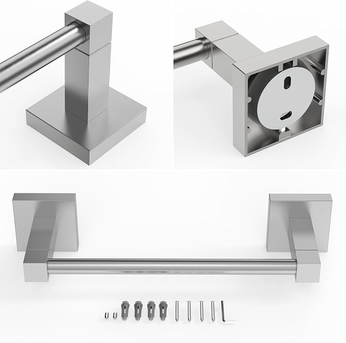 RUACQ Hand Towel Holder, 9-inch Hand Towel Bar, Square Base Towel Ring - Image 6