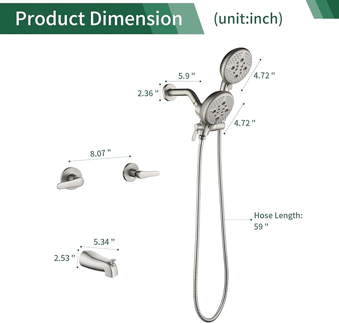 2 Handles Tub Shower Faucet Set Shower System - Image 8