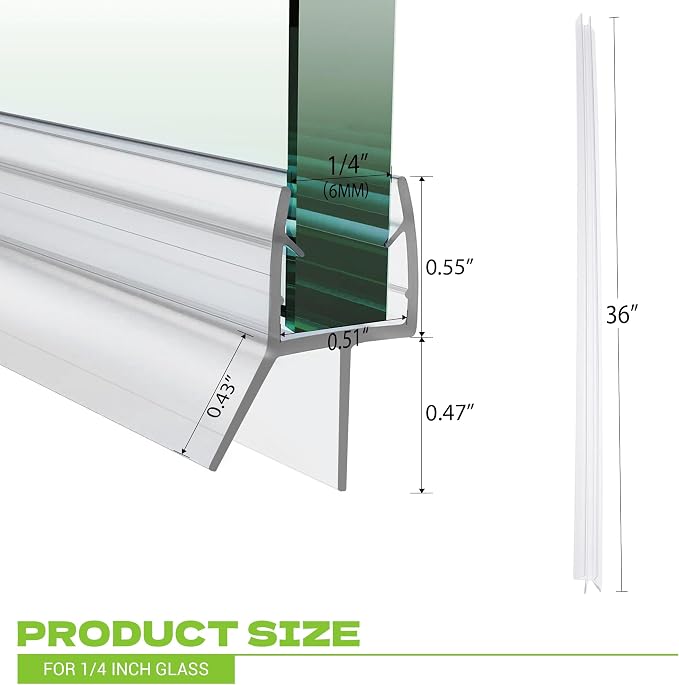 Shower Door Bottom Seal, for 1/4" Thick Framless Glass Door, to Stop Water - Image 2