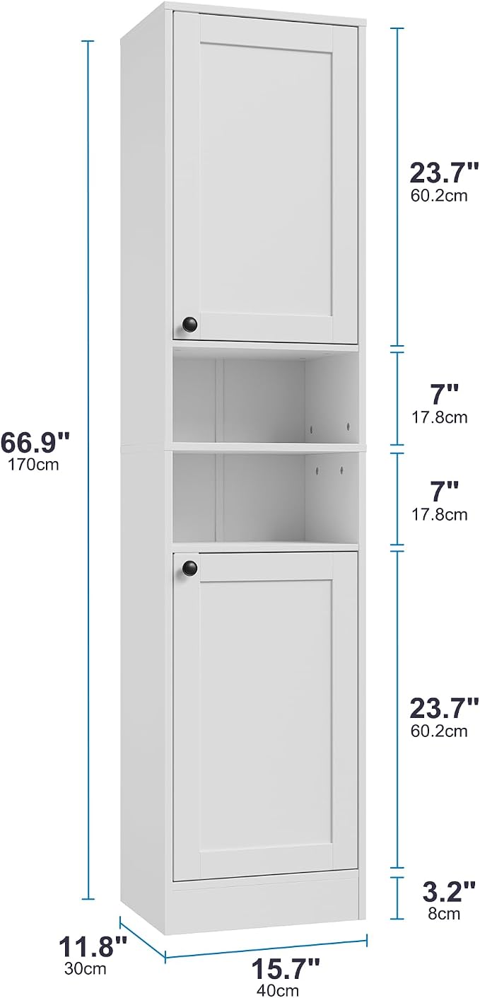 67" Tall Bathroom Cabinet with 2 Doors, Narrow Freestanding Floor Cabinet - Image 2