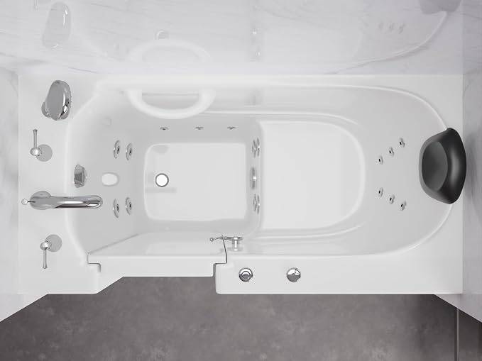ANZZI Whirlpool Walk-In Bathtub 26" x 53" White Acrylic Left Drain 15 Jets - Image 2