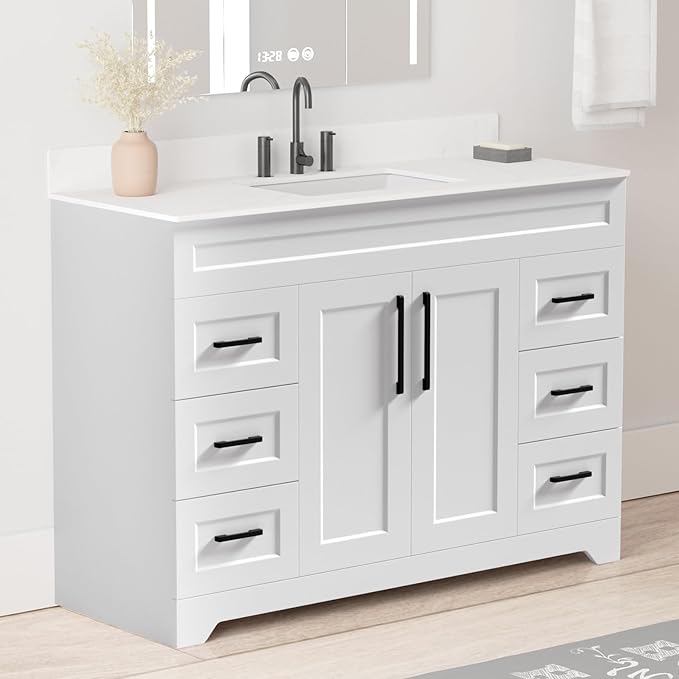 48 Inch Bathroom Vanity with Quartz Countertop -Rectangle Sink & Plywood - Image 3