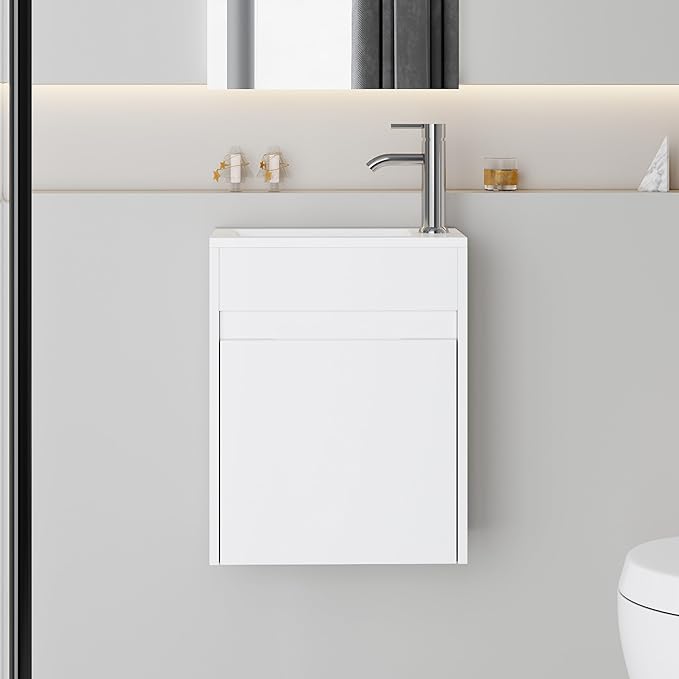 eclife 16" Small Bathroom Vanity Sink Combo, Modern Painted Wall Mounted by eclife