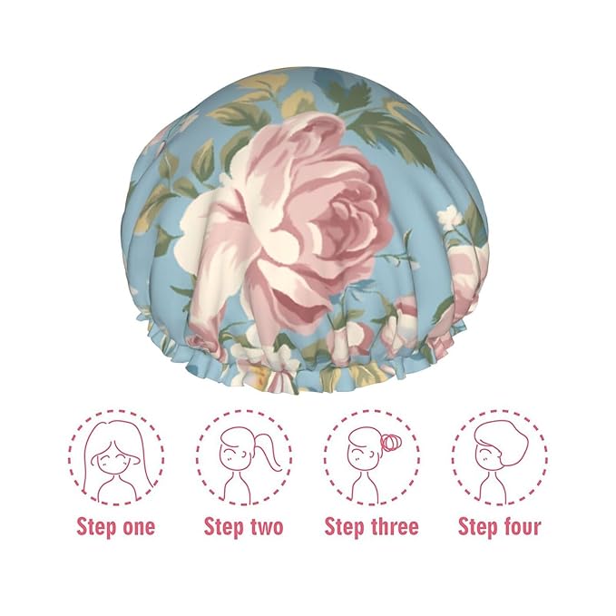 Elegant Peony Shower Cap for Women Reusable Waterproof Stylish Bath Hat Hair - Image 7