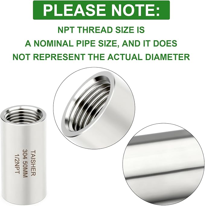 TAISHER 2PCS Stainless Steel Pipe Fittings, 1/2" NPT Female x 1/2" NPT Female - Image 4