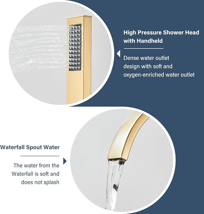 Freestanding Bathtub Faucet Floor Mounted Tub Filler Brushed Gold Single Handle - Image 5