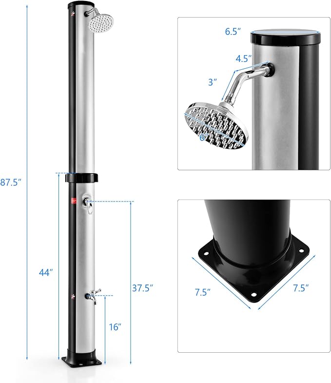 Giantex 7.2 FT 10 Gallon 2-Section Solar-Heated Outdoor Shower, Pool Shower - Image 3