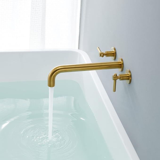 Wall Mount Tub Filler Brushed Gold Tub Faucet Brass Bathroom Bathtub Faucets - Image 4
