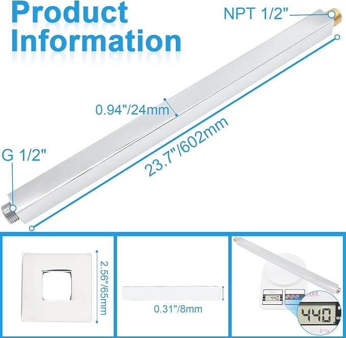 Shower Arm with Flange 24 Inches Ceiling Mount Square Straight Extender - Image 6