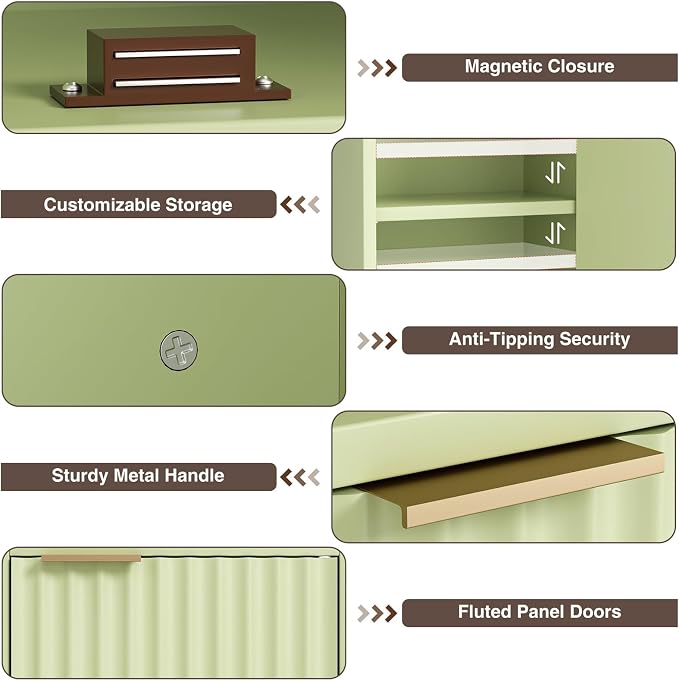 59.1" Tall Slim Bathroom Storage Cabinet Green | Freestanding or Wall Mounted - Image 8
