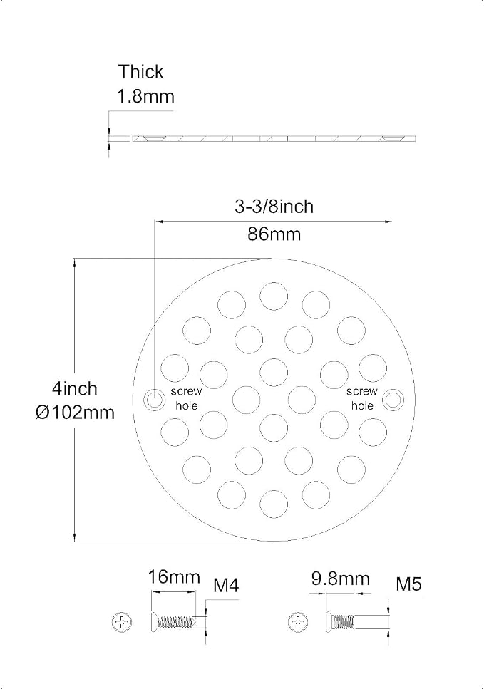 4 Inch Screw-in Round Shower Drain Cover Replacement Floor Drainer - Image 2
