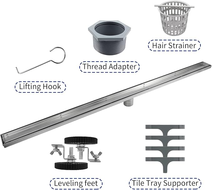 Linear Shower Drain 42", Brushed Floor Drain - Image 6