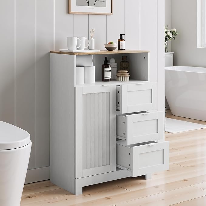 Bathroom Storage Cabinet with 3 Drawers, Floor Cabinet with Louvered Door - Image 6