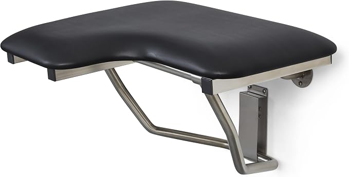 28" x 22.5" Black Padded Cushion Wall Mount Folding Right-Handed Transfer Bench - Image 2