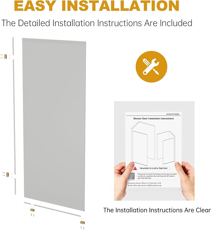Frameless Fixed Shower Screen 36" W × 78" H, Shower Glass Panel, 5/16" SGCC - Image 7