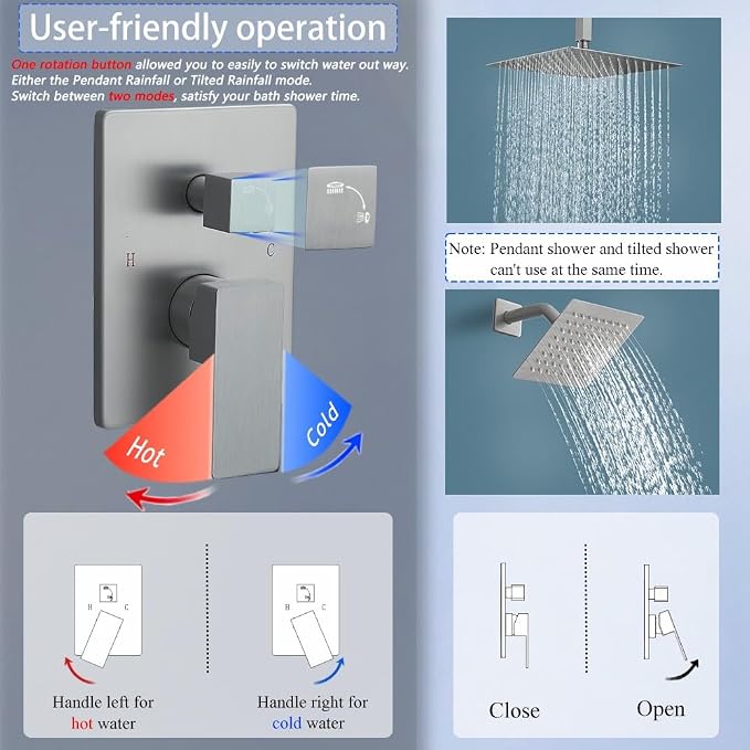 Shower Faucet Set Brushed Nickel Shower System, Ceiling Mount 10 Inch Shower - Image 3