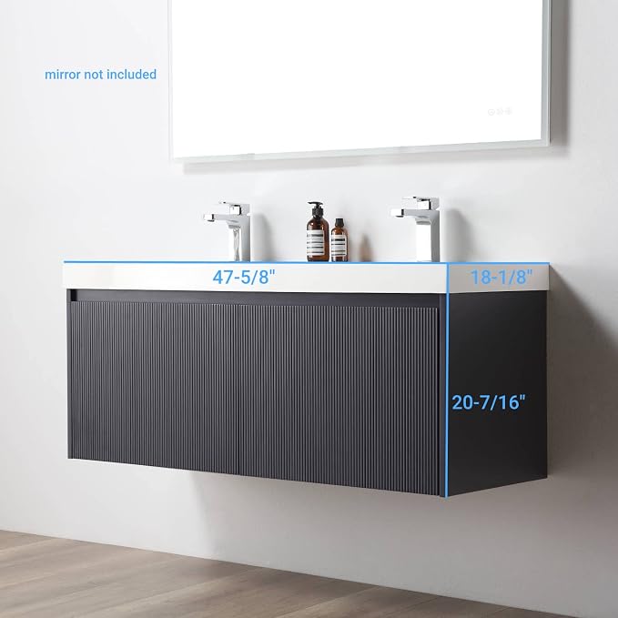 Blossom 48 Inch Double Sink Bathroom Vanity, All Wood Wall Mounted Floating - Image 5