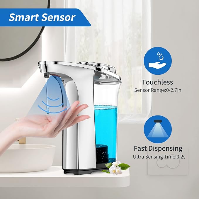 Automatic Soap Dispenser, Touchless Sensor Hand Soap Dispenser 17oz/500ml Silver - Image 4