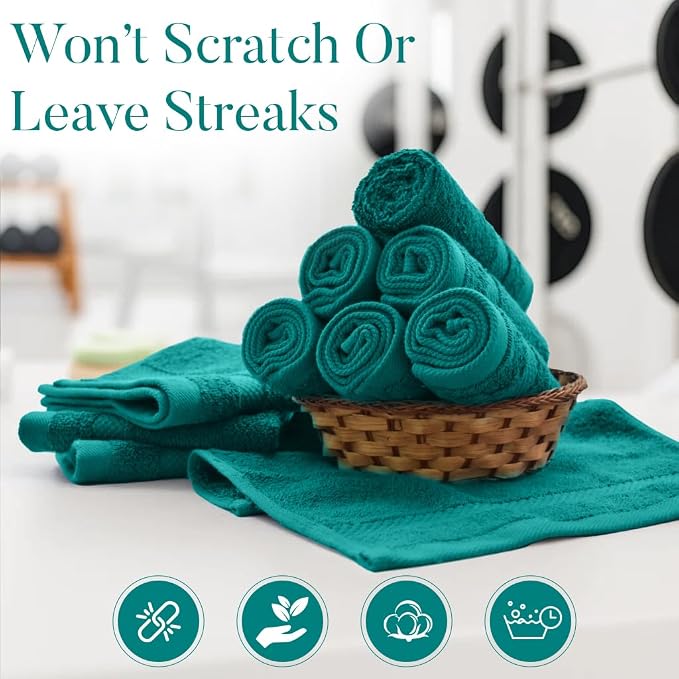 DAN RIVER 12-Pack Premium 100% Cotton Teal Face Towels – Reusable Face Towel Set - Image 6