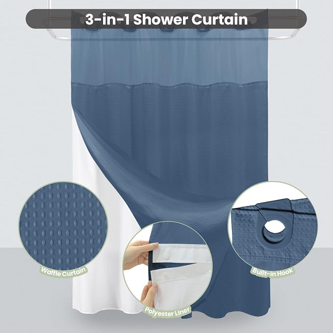 Inhousolu Long No Hook Shower Curtain - Image 2