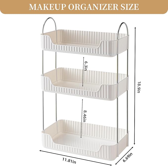 Bathroom Counter Cosmetic Organizer, 3 Tier-Cream White, Alloy Steel & PET - Image 3