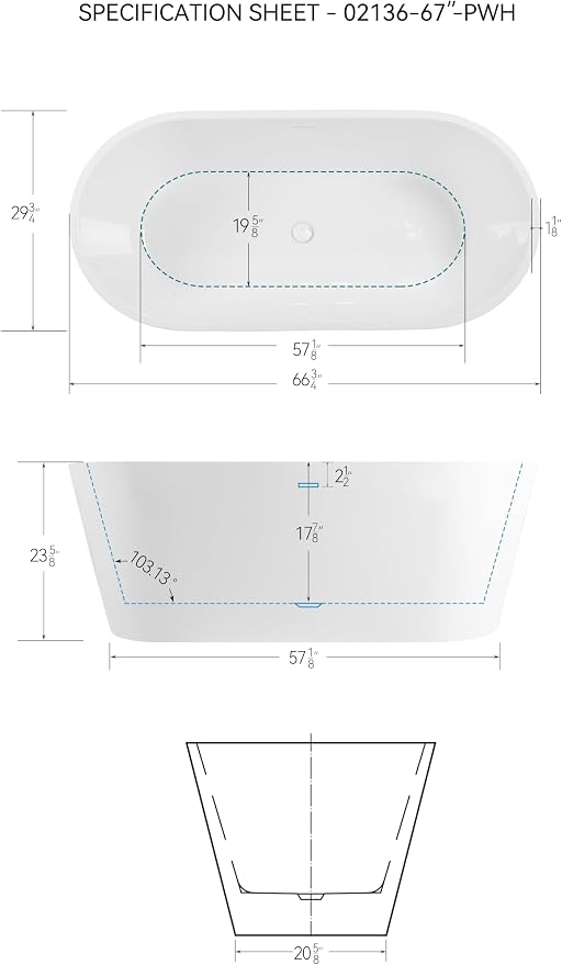 FerdY 67" Shangri-La Elite, Acrylic Freestanding Bathtub, Modern & Contemporary - Image 7