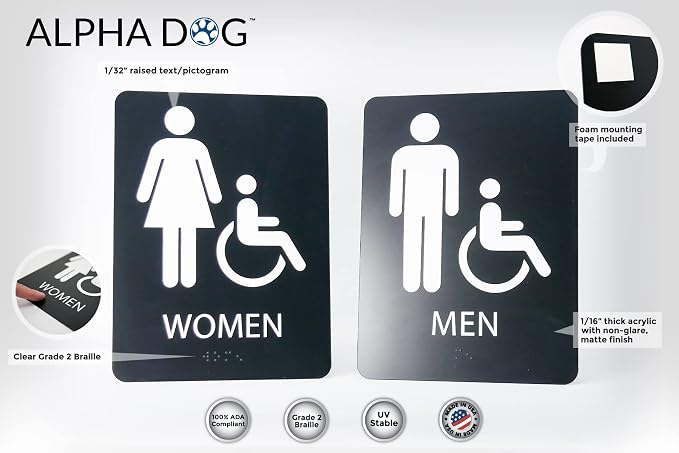 ALPHA DOG ADA SIGNS Men's Women's Restroom Sign Bundle, 8x6 inch, Business - Image 3