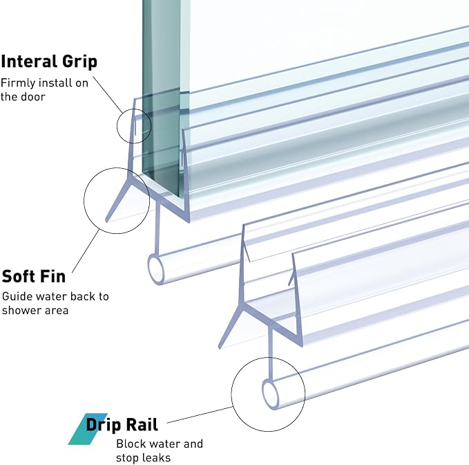 Shower Door Bottom Seal, Frameless Glass Seal Strip to Seal 11mm Gap, Stop - Image 7