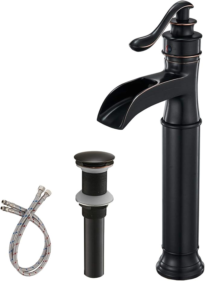 BWE Waterfall Spout Oil Rubbed Bronze Bathroom Faucet Single Handle One Hole by BWE