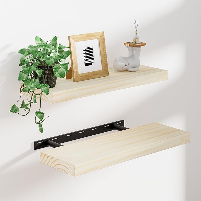 Heimlove Wood Floating Shelves for Wall, 2 Packs 16 inches Natural Pine Solid by Heimlove