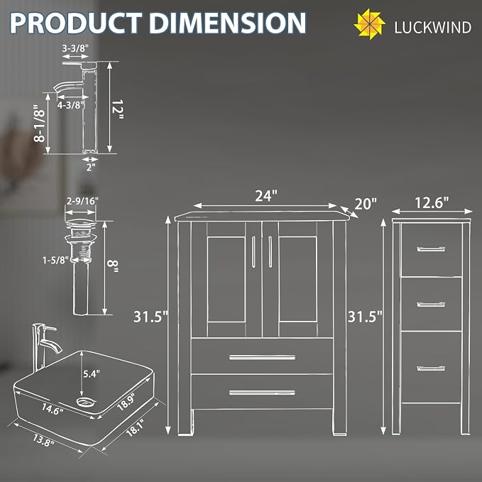 LUCKWIND 48" Bathroom Vanity Sink Combo, 24 Inch Main Cabniet - Image 2