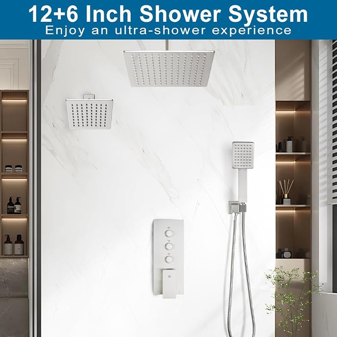 POP SANITARYWARE Shower Faucet Set Brushed Nickel Bathroom Rainfall Shower - Image 2