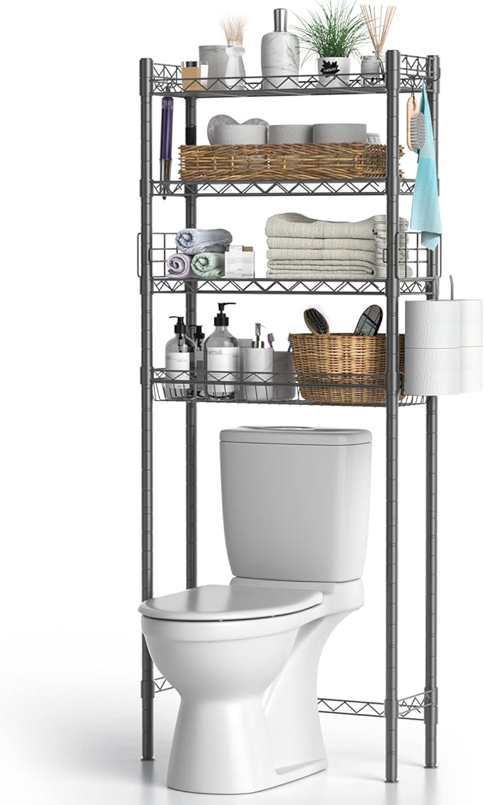 4-Tier Toilet Shelf Storage, Bathroom Organizer Shelves Over Toilet Storage by Hodonas