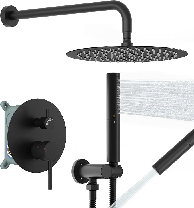 BESy Shower System with 10 Inch Round Rain Shower Head and Handheld Wall Mounted by BESy