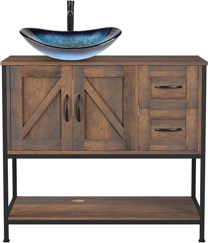 YOURLITE Bathroom Vanity, Dark Brown Modern Wood Washroom Cabinet by YOURLITE