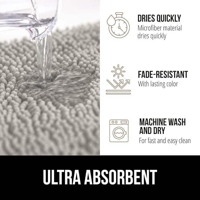 GORILLA GRIP Bath Rug Mat 60x24, Soft Absorbent Chenille, Quick Dry Microfiber - Image 4