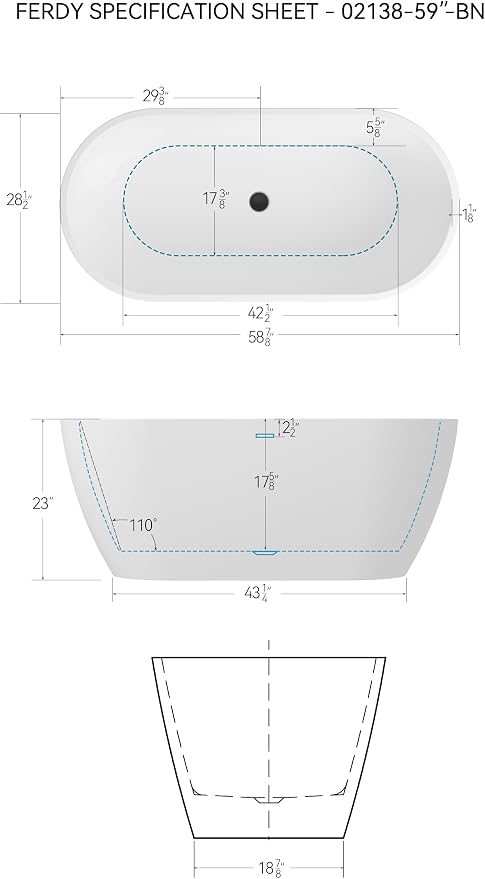 FerdY 59" Bali Elite Acrylic Freestanding Bathtub, Gracefully Shaped - Image 4