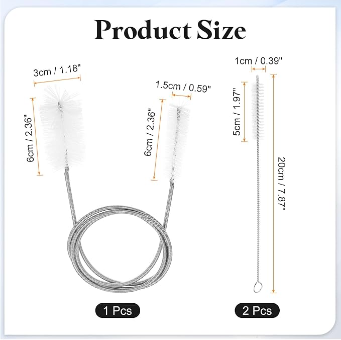 HARFINGTON 3pcs Flexible Long Drain Brush Straw Cleaner Set 35.43" Stainless - Image 2