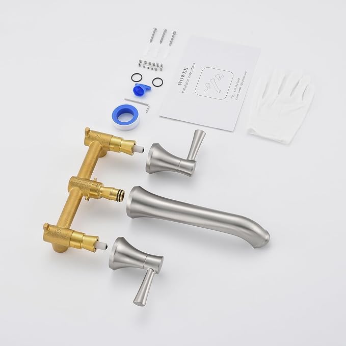 Wall Mount Tub Filler Brass Tub Faucet Brushed Nickel Bathroom Bathtub Faucets - Image 7