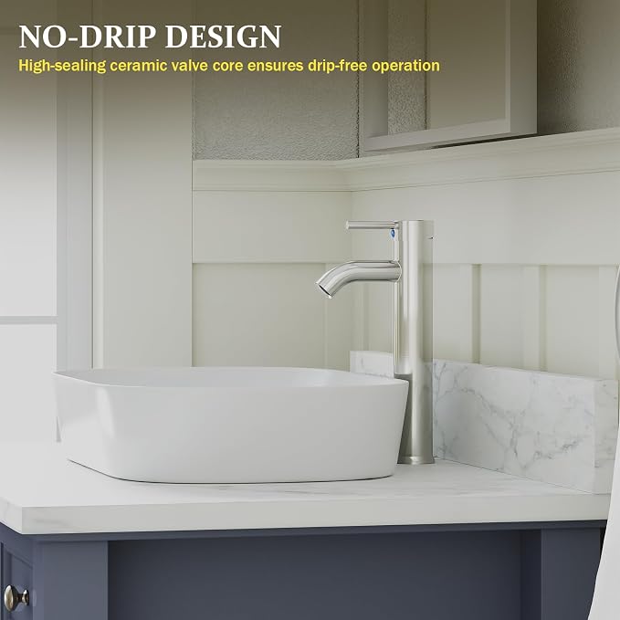 Brushed Nickel Bathroom Faucets, Vessel Sink Faucet Single Hole Single Handle - Image 7