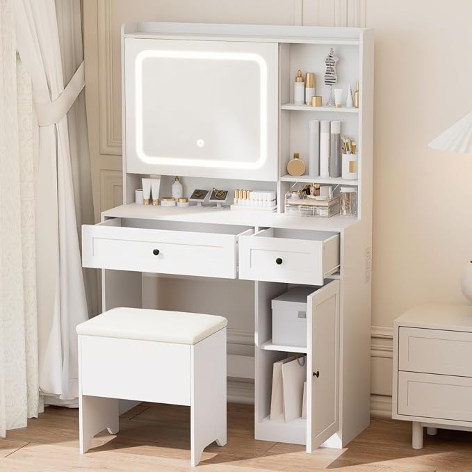 Vanity Table with Hidden Storage & LED Mirror - Image 5